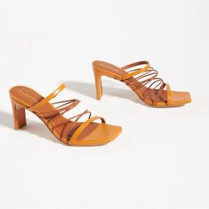 Alohas sunbeam orange strappy slip on square toe heels